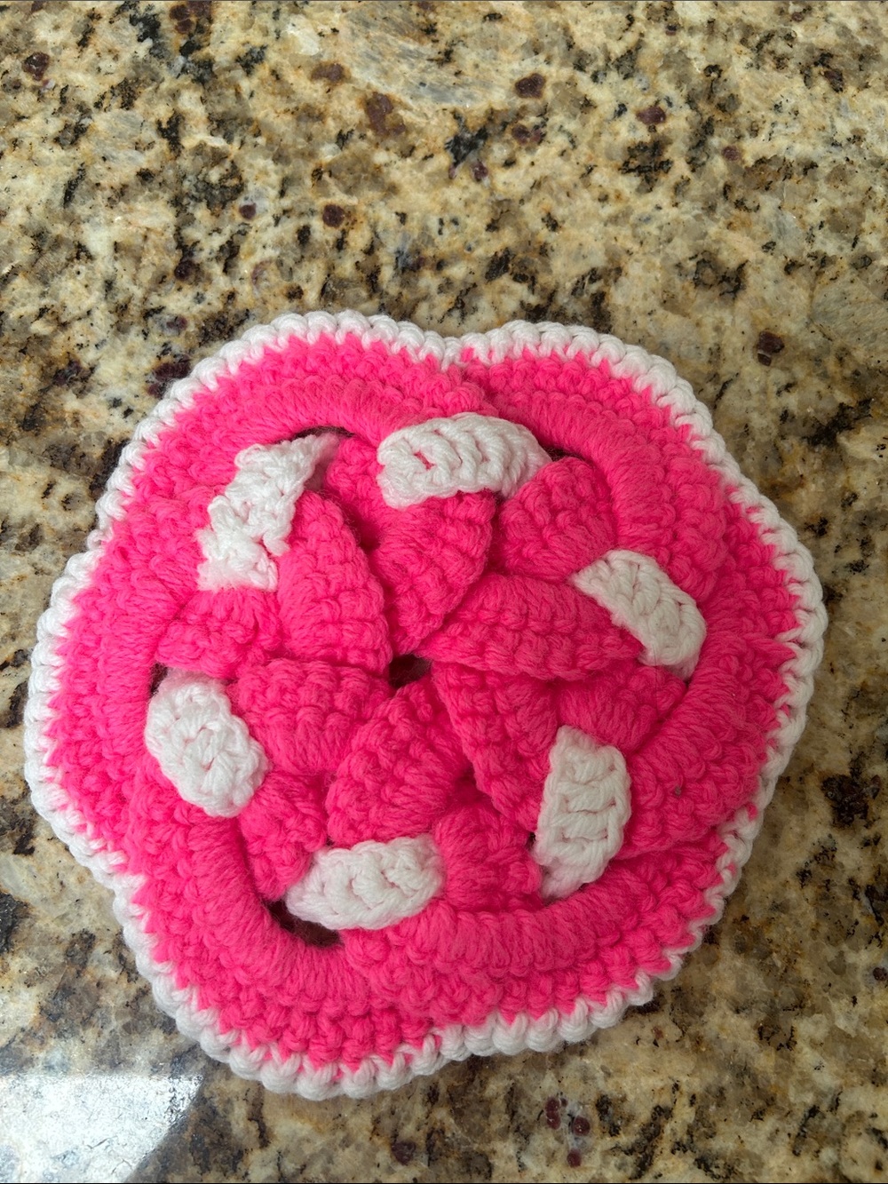 Handmade Pink and White Crochet Floral Coaster- Hot Pad Kitchen